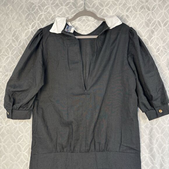 Vtg 60s Avon Drop Waist Day Dress Large Black White Puff Sleeve Modest Victorian - Picture 9 of 13